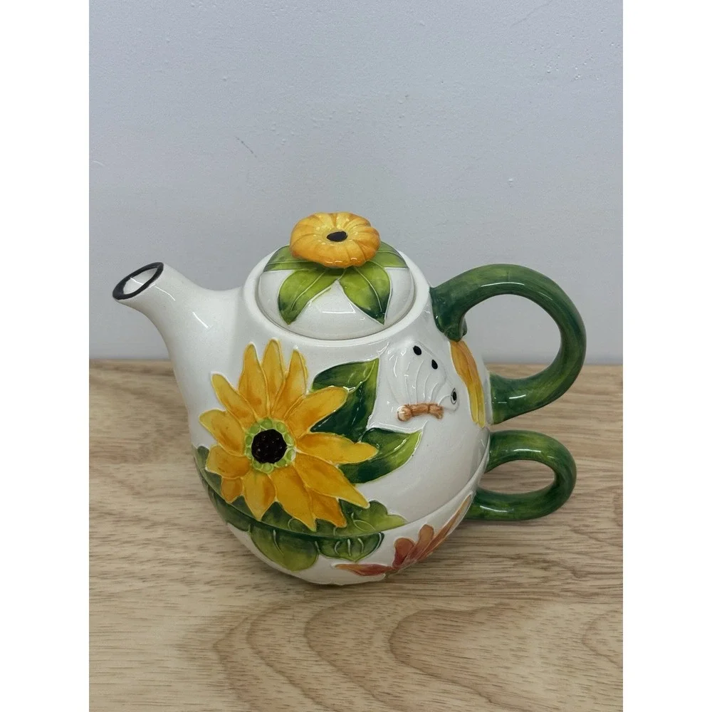 Blue Sky Ceramics Tea For One Sunflower Floral Design Heather‎ Goldminc #15